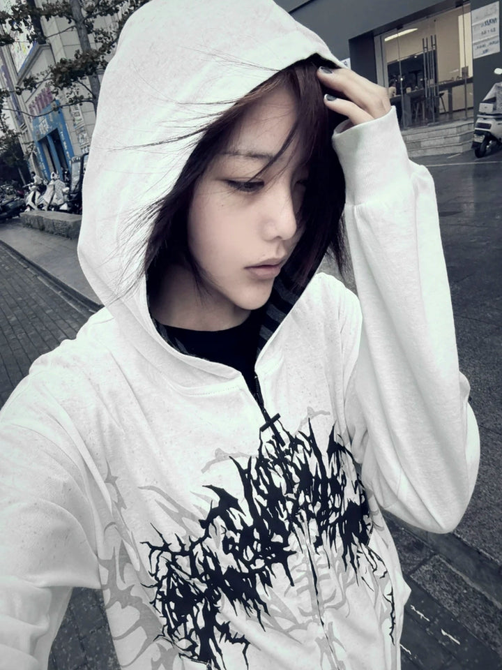 Cotton Jirai Kei Jacket, Hooded Summer Outerwear 43224:771641