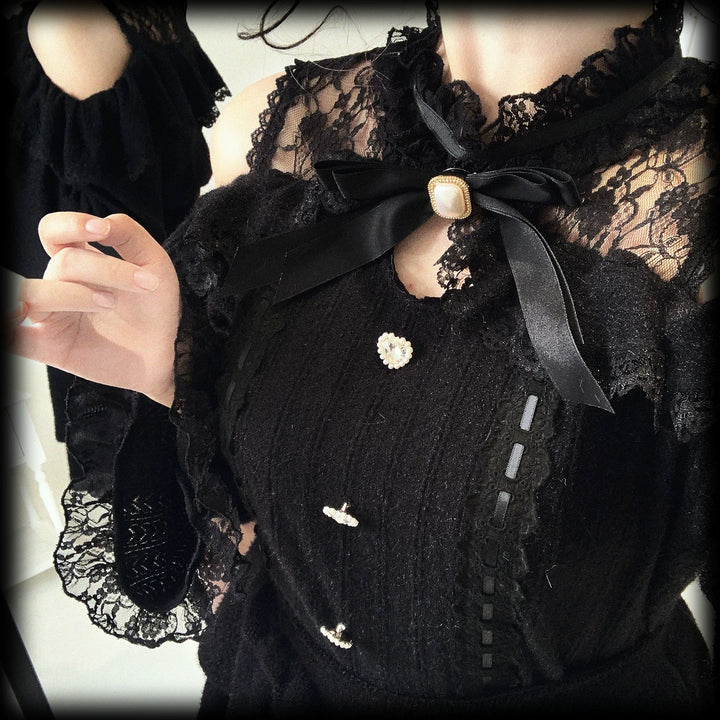 Jirai Kei Off-Shoulder Sweater, Lace Neck 44471:811016
