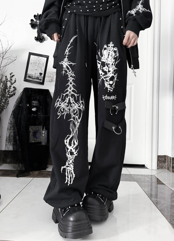 Gothic Skull Printed Jacket and Sport Pants Set 46060:873896