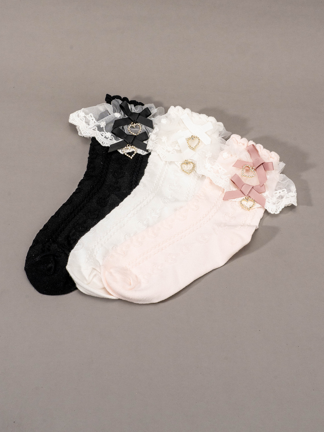 Lolita Mid-Calf Socks With Heart-shaped Rhinestone And Bow 21594:311000