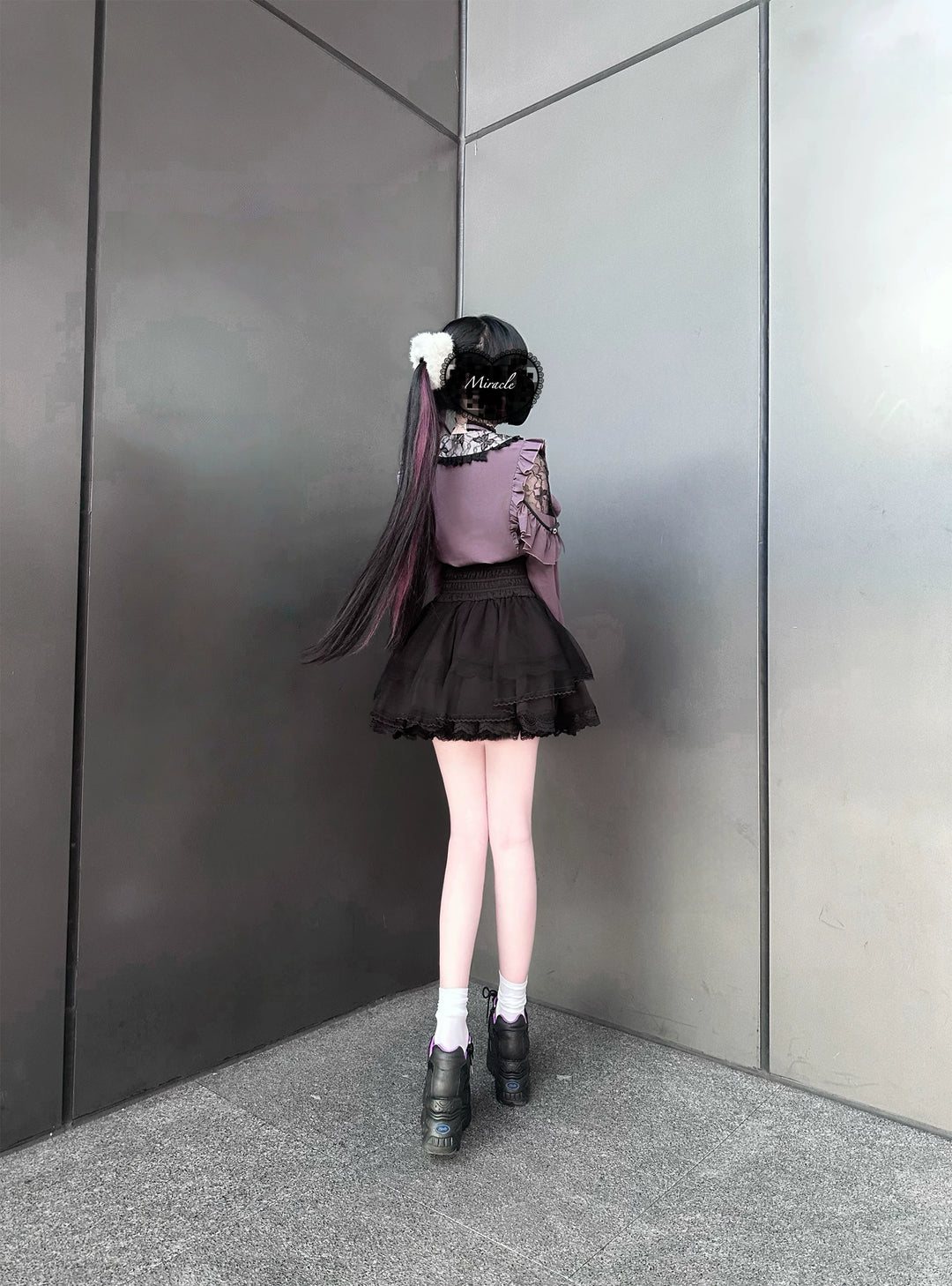 Jirai Kei Tiered Tuffles Skirt, Elastic High-Waist 44587:814567