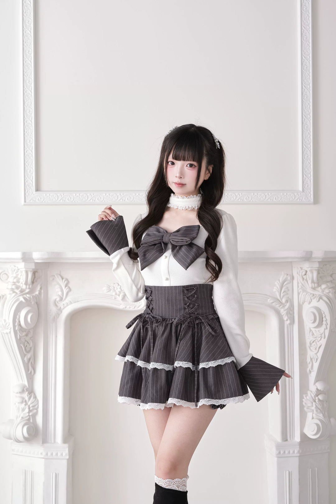 Jirai Kei High Waist Skirt, Tiered Ruffles 44687:818961