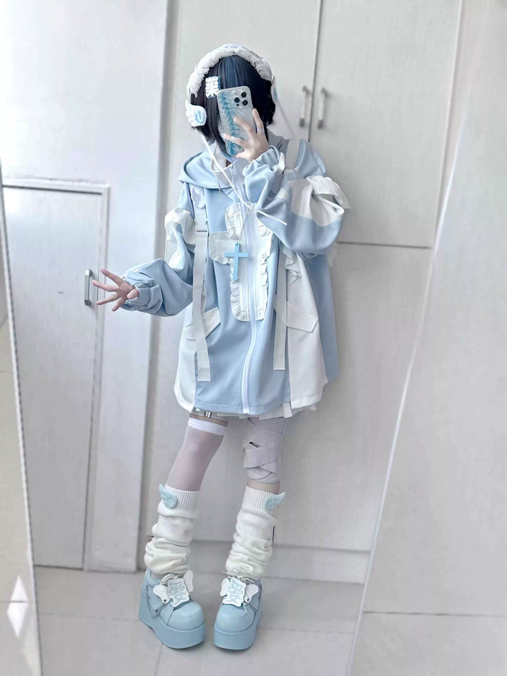 Tenshi Kaiwai Full Set Flounced Blue Cat Ears Coat & Shorts Set 39094:615414