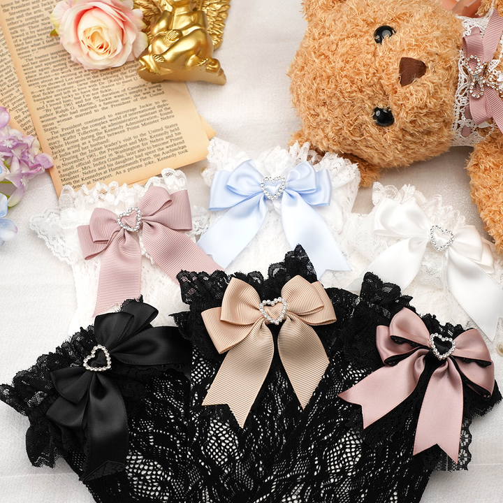 Jirai Kei Socks Kawaii Heart-Shaped Rhinestones and Bow Detail 21542:308608