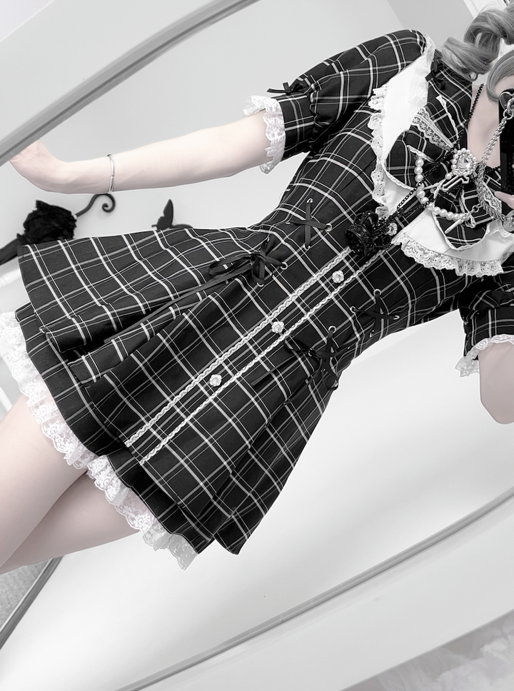 Jirai Kei Dress With Lace-Up Waist & Pocketed Shorts 43005:761685