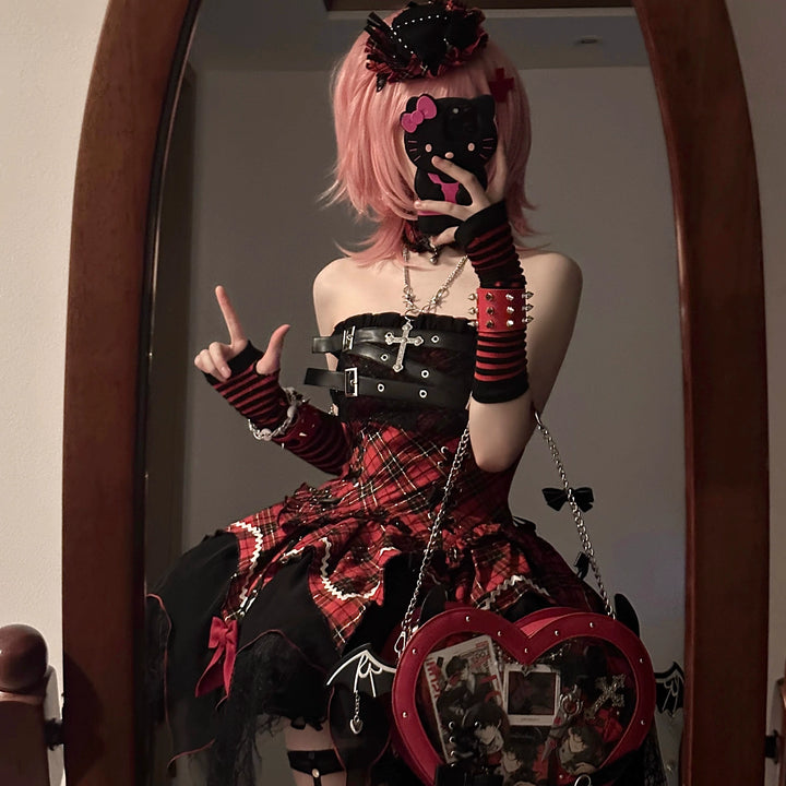 Gothic Lolita Dress Red Purple Top Irregular Skirt Hem Set 39142:615866