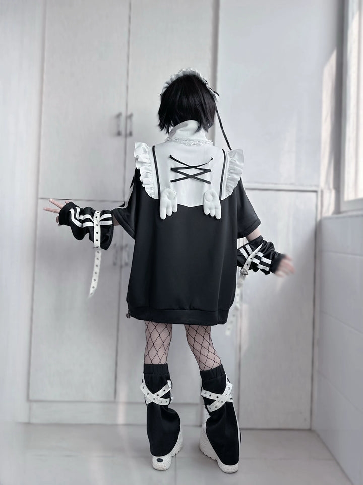 Tenshi Kaiwai Shorts Set Gray Black Jacket With Wings 35728:502730