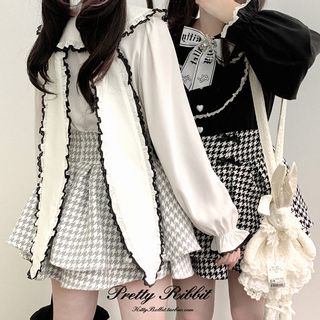 Jirai Kei Shirt Trimmed Peter Pan Collar Long-sleeved Bunny Ear Blouse 42707:750859