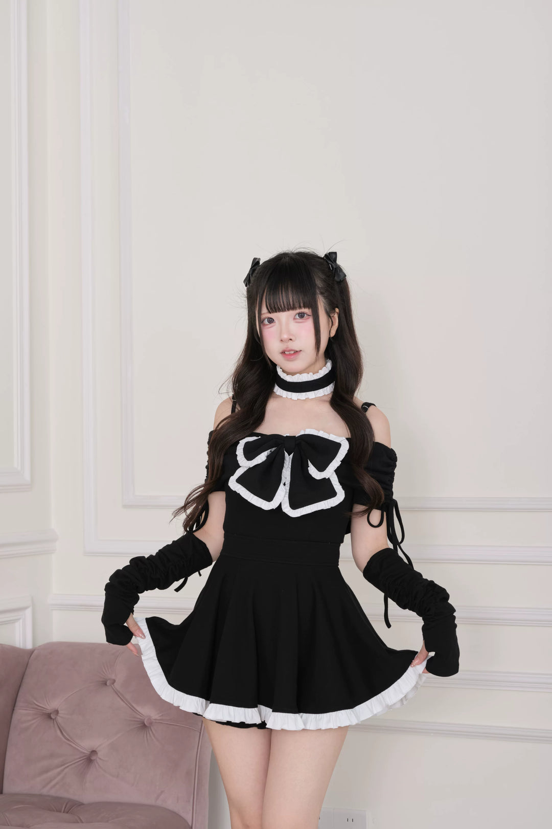 Jirai Kei Dress Set, Off-Shoulder & Ruffled Choker 44943:830413