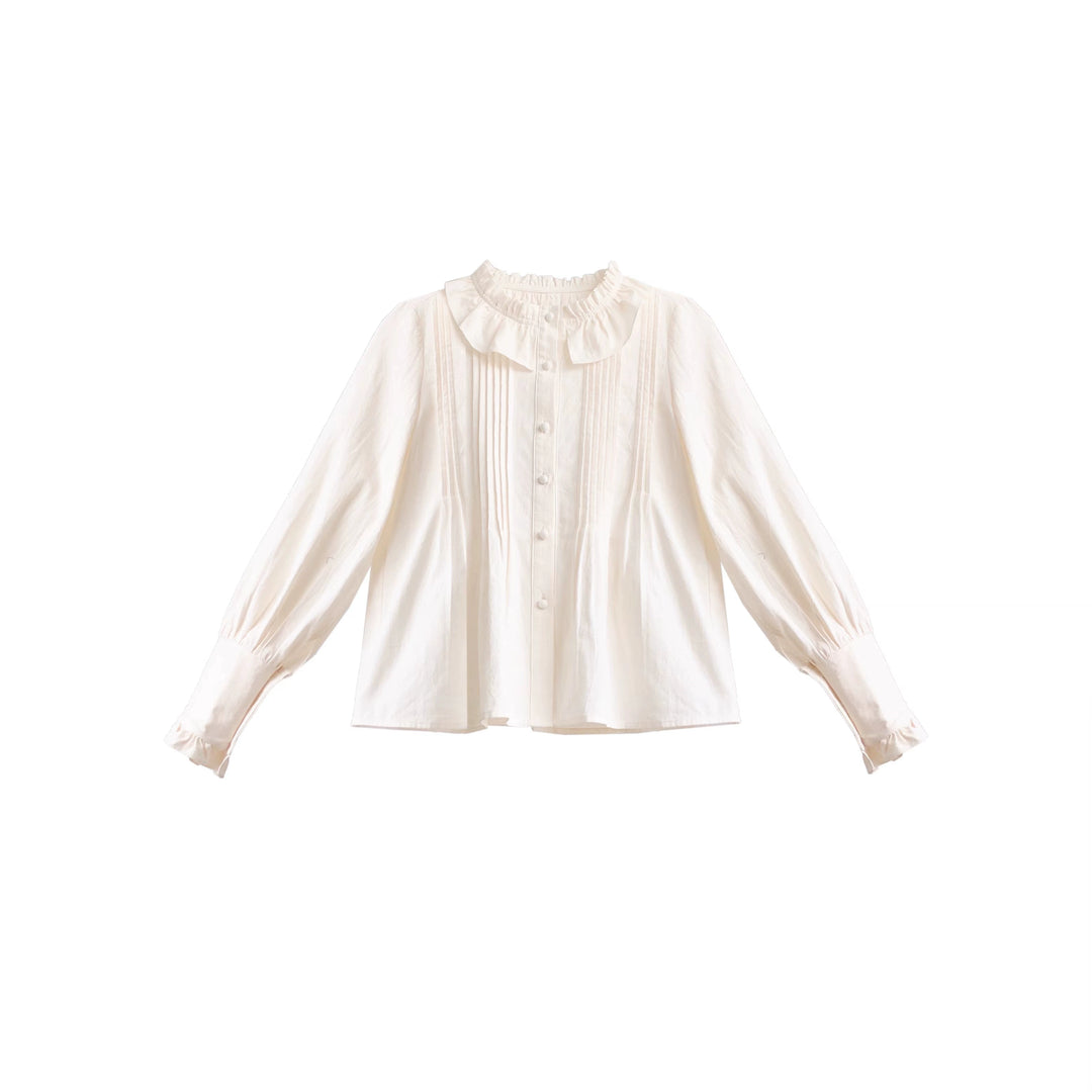 Seiso Kei Woolen Blend White Cloak, Beige Blouse (L M S XL) 44036:793369