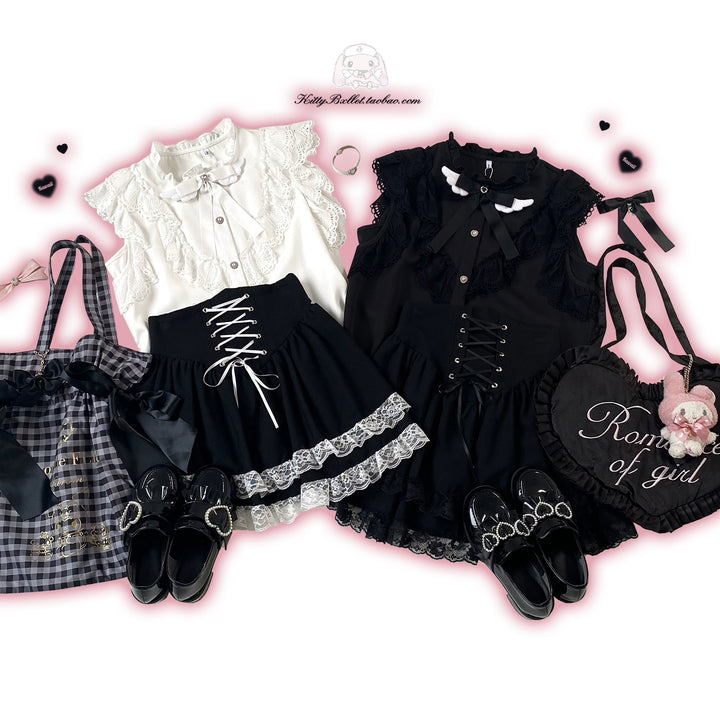 Jirai Kei Skirt High Waist Skirt Lace Up Skirt 36776:540184