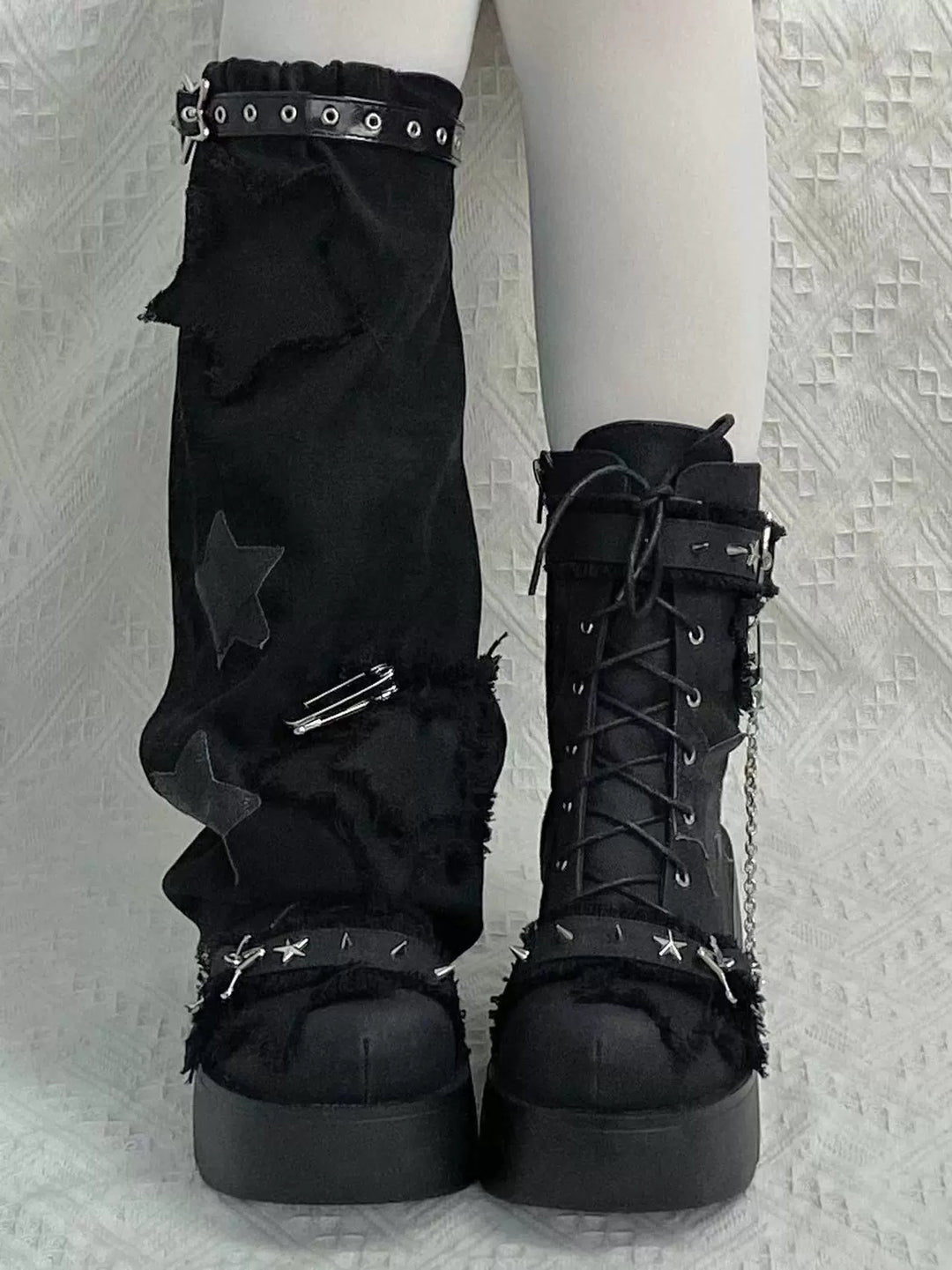 Y2K Platform Shoes Gyaru Fashion Boots Canvas Combat Boots 35060:487918