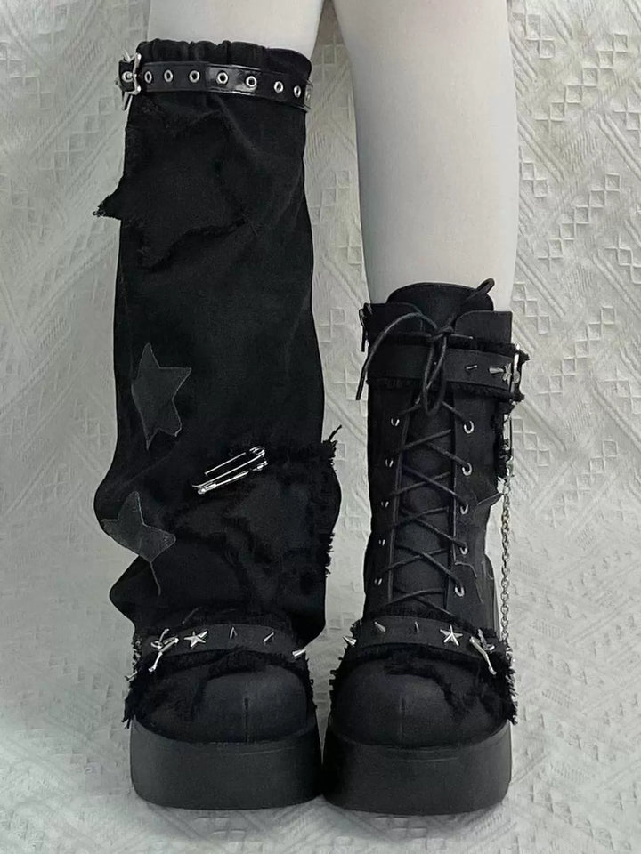 Y2K Platform Shoes Gyaru Fashion Boots Canvas Combat Boots 35060:487918