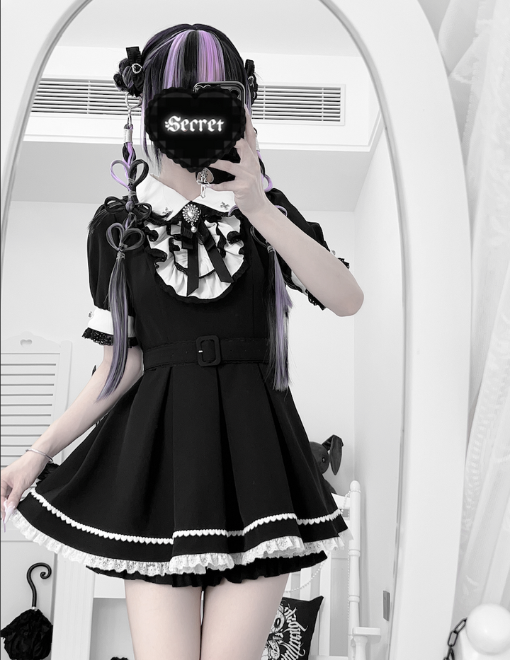 Maid Style Jirai Kei Dress Set, Pocketed Shorts + Apron (L M S XL) 43439:778409