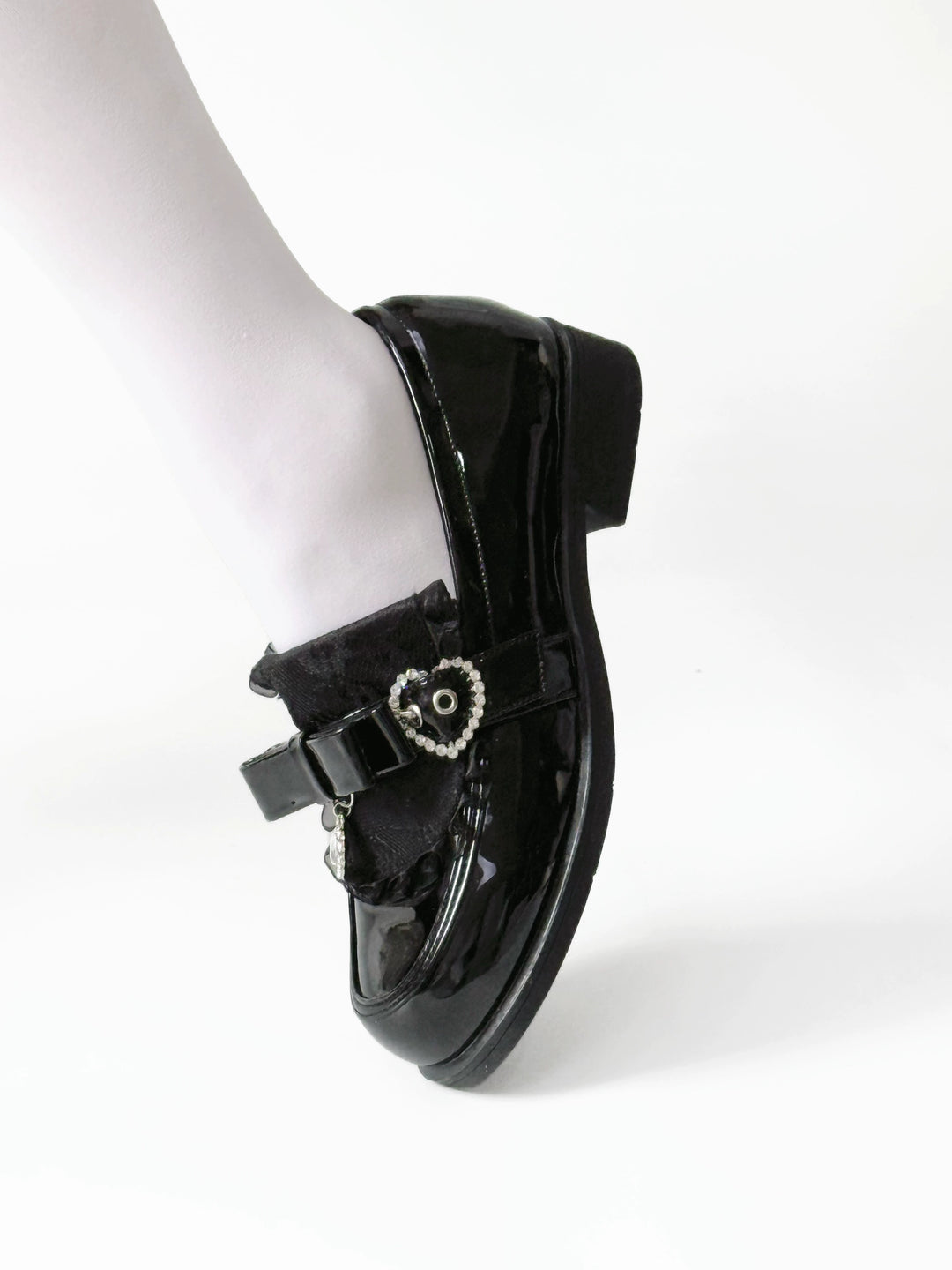 Jirai Kei Low-Heel Loafer Shoes, Rhinestones & Bow 43944:790326