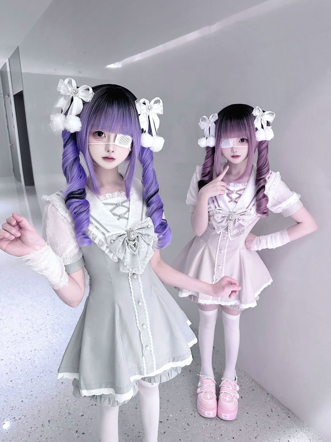 Jirai Kei Dress With Pearl Chain And Big Rhinestone Bow Tie 42813:764873