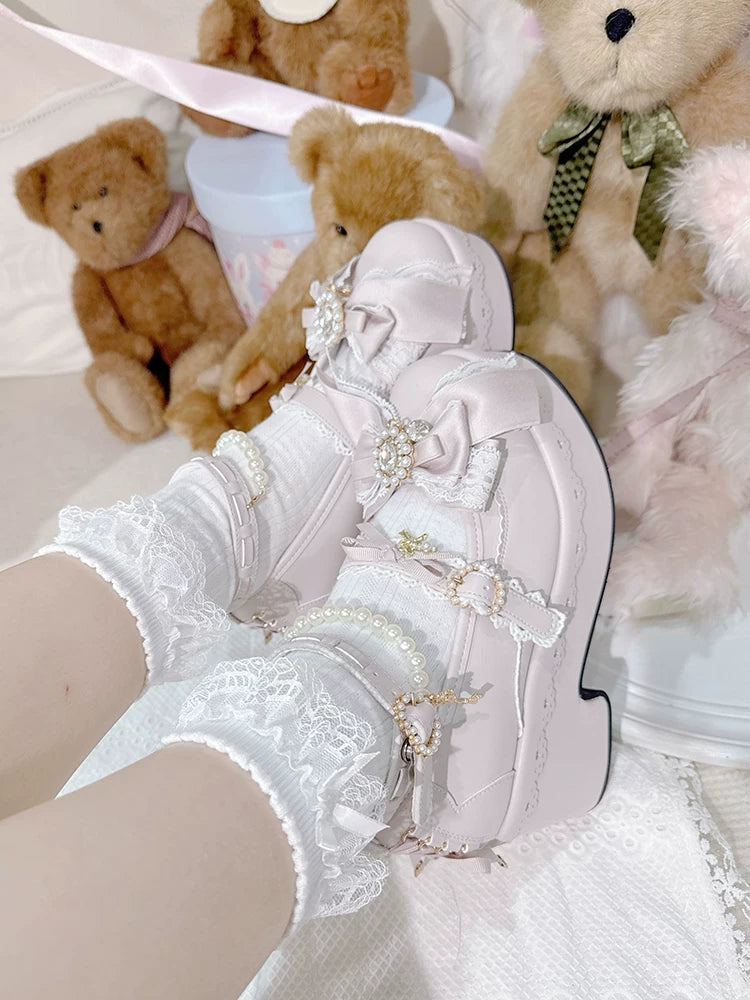 Jirai Kei Platform Shoes, Detachable Pearl-Like Chain 44929:828494