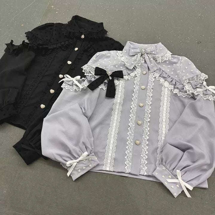 Jirai Kei Blouse, Lace Open Shoulder, Dolka Dots 34044:486418