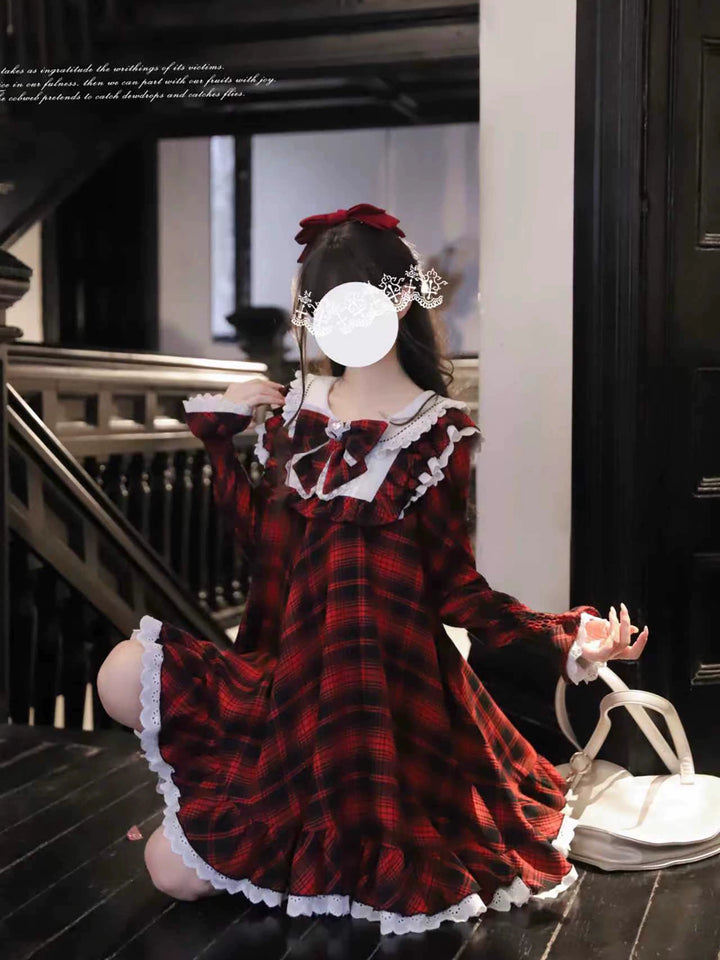 Doll-like Plaid Dress, A Line Design 44041:793493