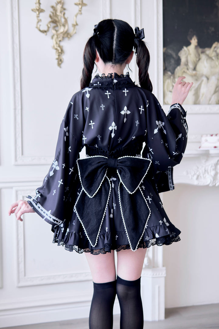 Wa-Style Jirai Kei Kimono Blouse + Ruffle SKirt + Wide Obi Belt 42799:765961