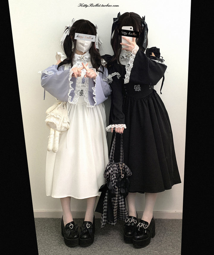 Open Shoulder Jirai Kei Blouse with Lace Trim & Princess Sleeves 42618:747000