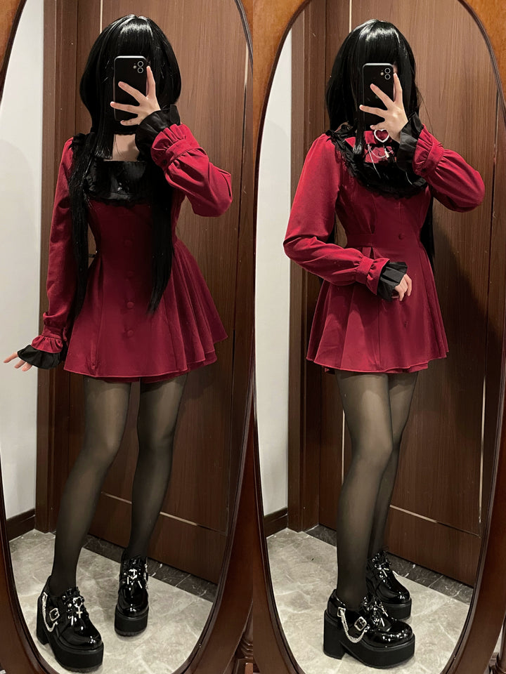 Jirai Kei Set Up Lace Embroidered Waist-cinching Dress 33722:474120