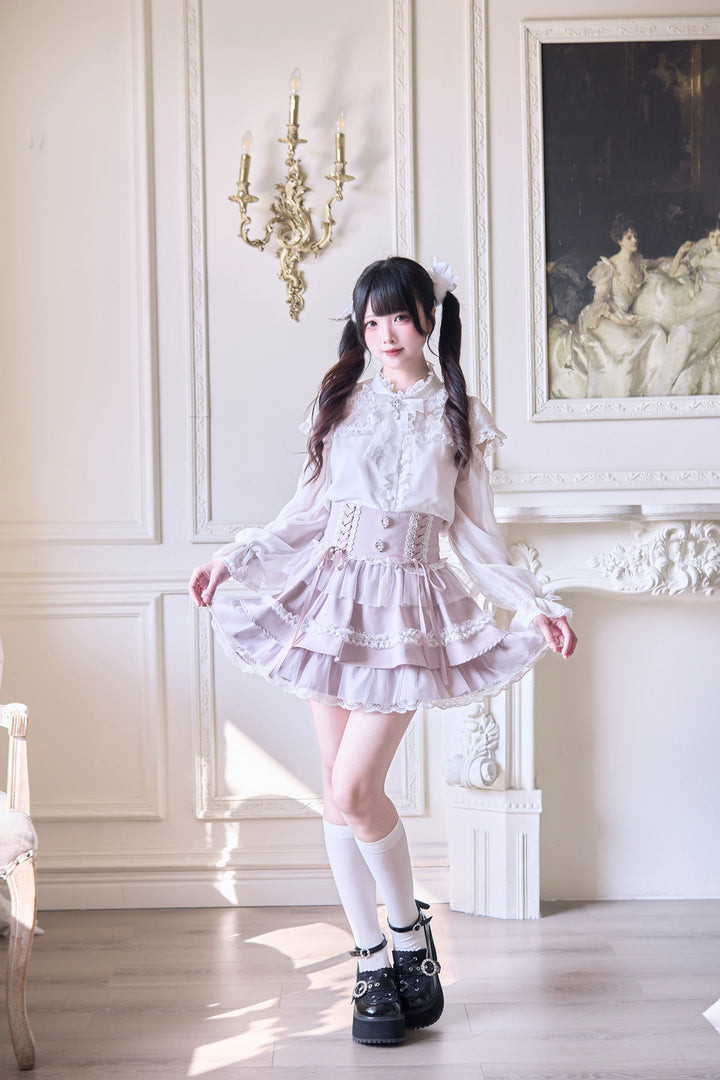 Jirai Kei Ruffle Tiered Skirt with Lace and Bows Multicolor 42894:758577