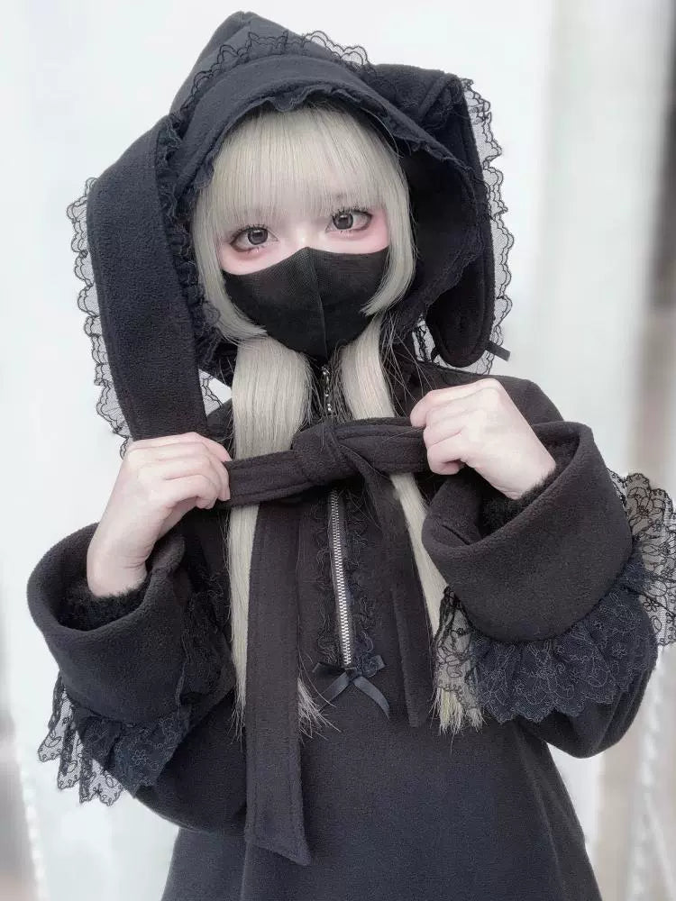 Sub Culture Loose Sweatshirt, Detachable Bunny-Ear Hood 44368:805908