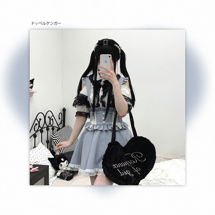 Jirai Kei Shirt Lace Double Layer Short Sleeve Open Shoulder Blouse 35374:529860