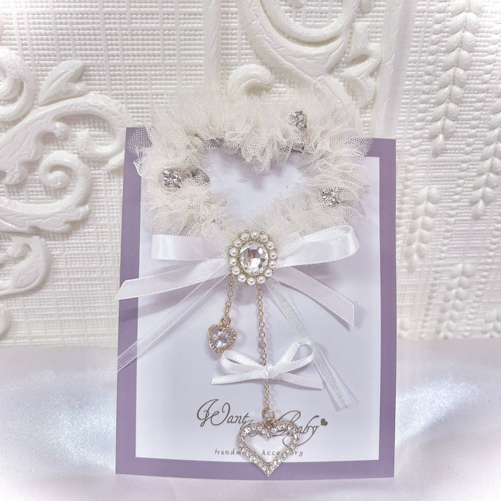 Ryousangata Tulle Heart-Shaped Hairclips (White) 43825:786645