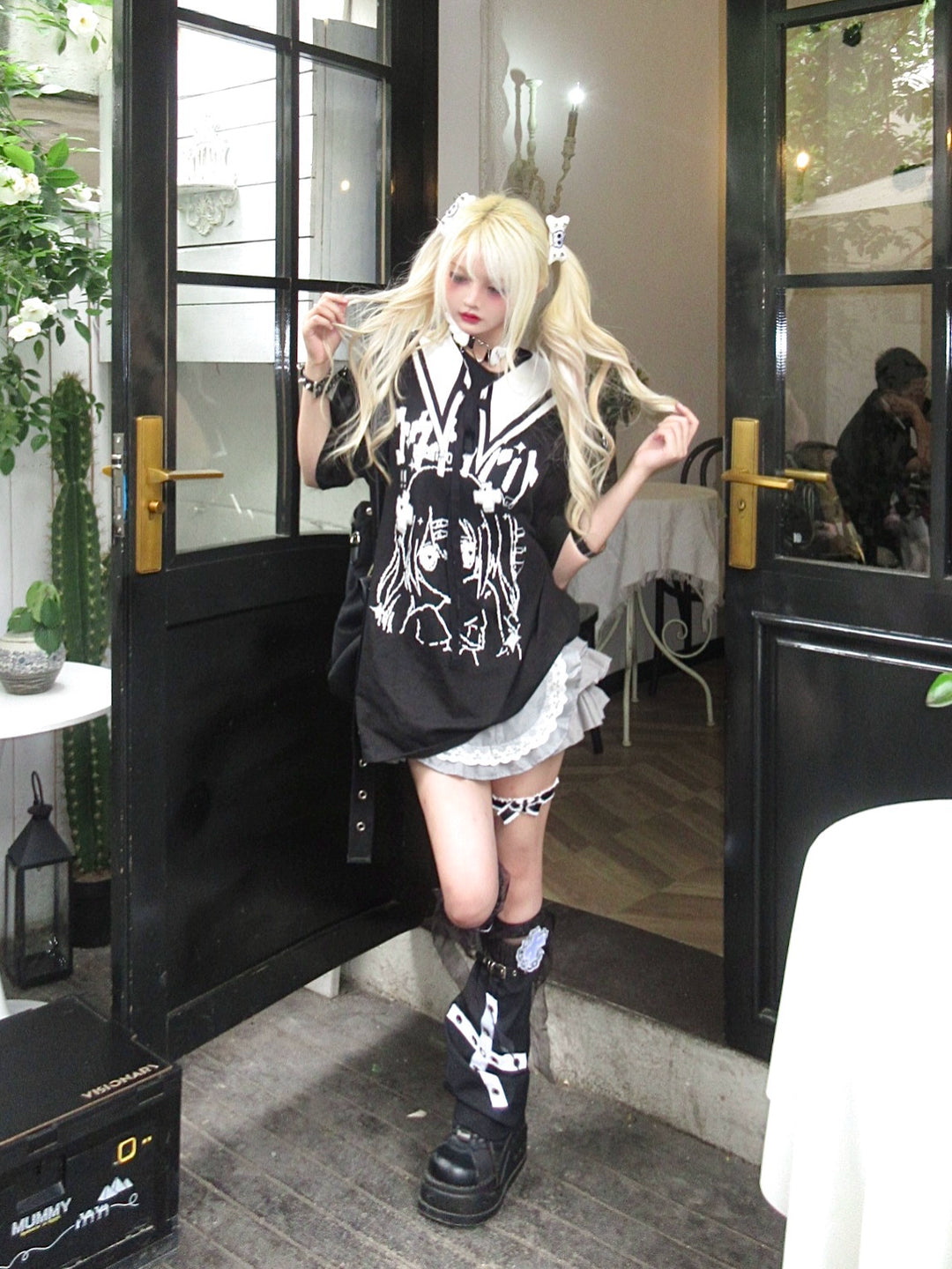 Jirai Kei Blouse Anime Top Sailor Collar Short Sleeve Top 36586:558638