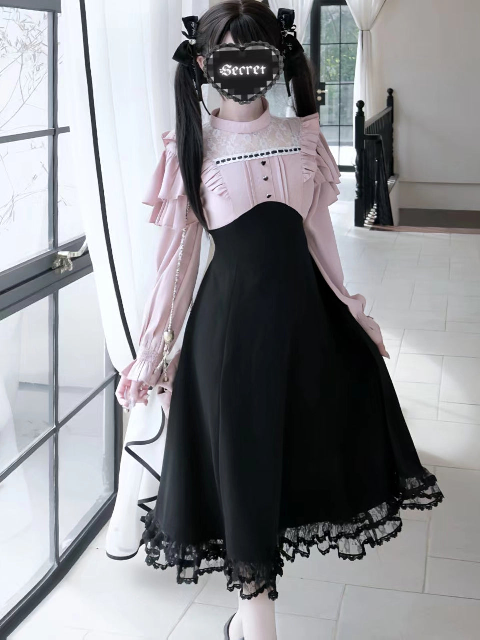 Elegant Daily A-Line Dress, Ruffled Shoulder (Pink / L M S XL) 44174:800540
