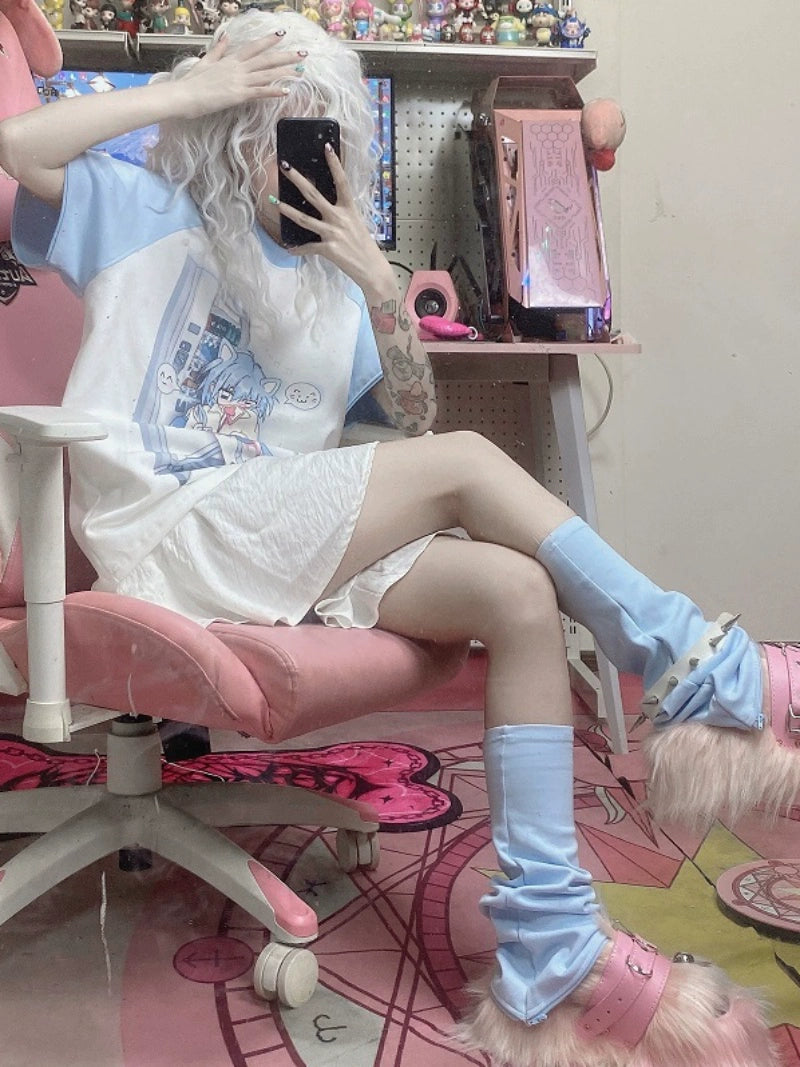 Tenshi Kaiwai Dark Grey Sky Blue Detachable Sleeves T-shirts 29182:337052