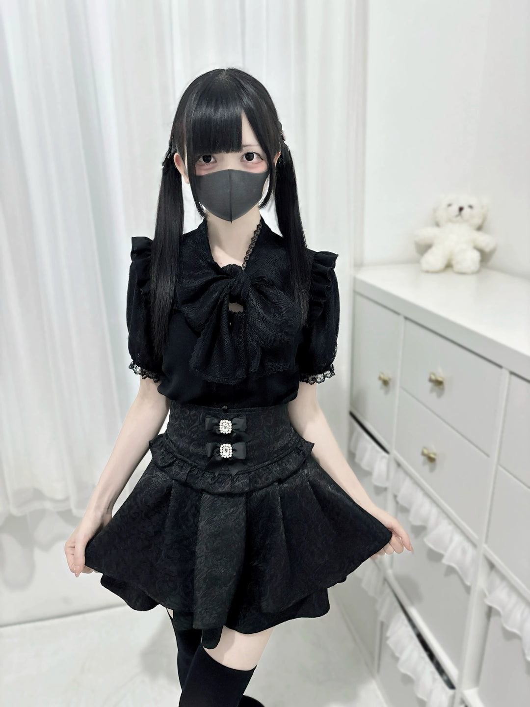 Jirai Kei Skirt Double Layer Skirt High Waist Jacquard Skirt 38738:600536