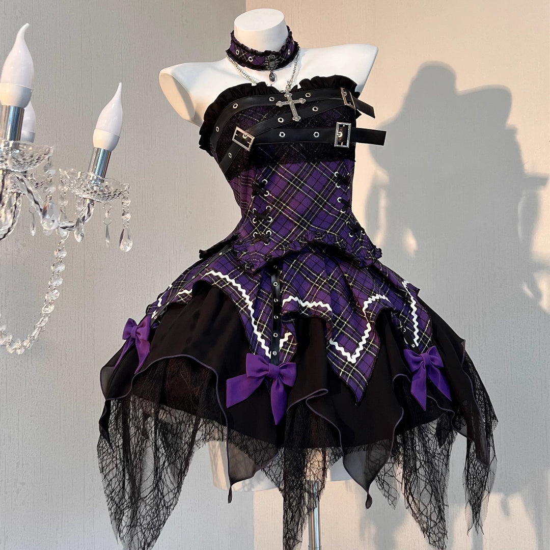Gothic Lolita Dress Red Purple Top Irregular Skirt Hem Set (L M S XL) 39142:615864