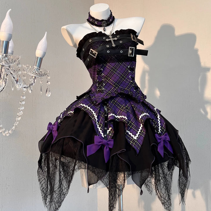 Gothic Lolita Dress Red Purple Top Irregular Skirt Hem Set (L M S XL) 39142:615864