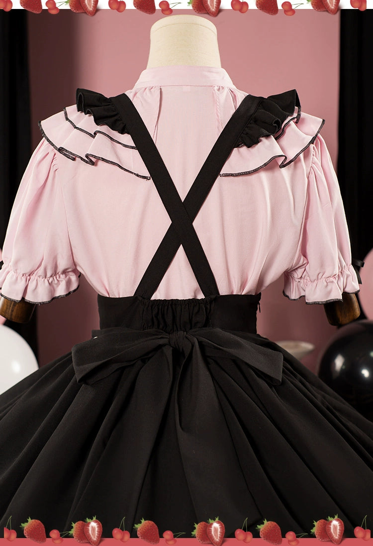Pink Jirai Kei Short-sleeved Blouse, Puffy Sleeves 22780:607574