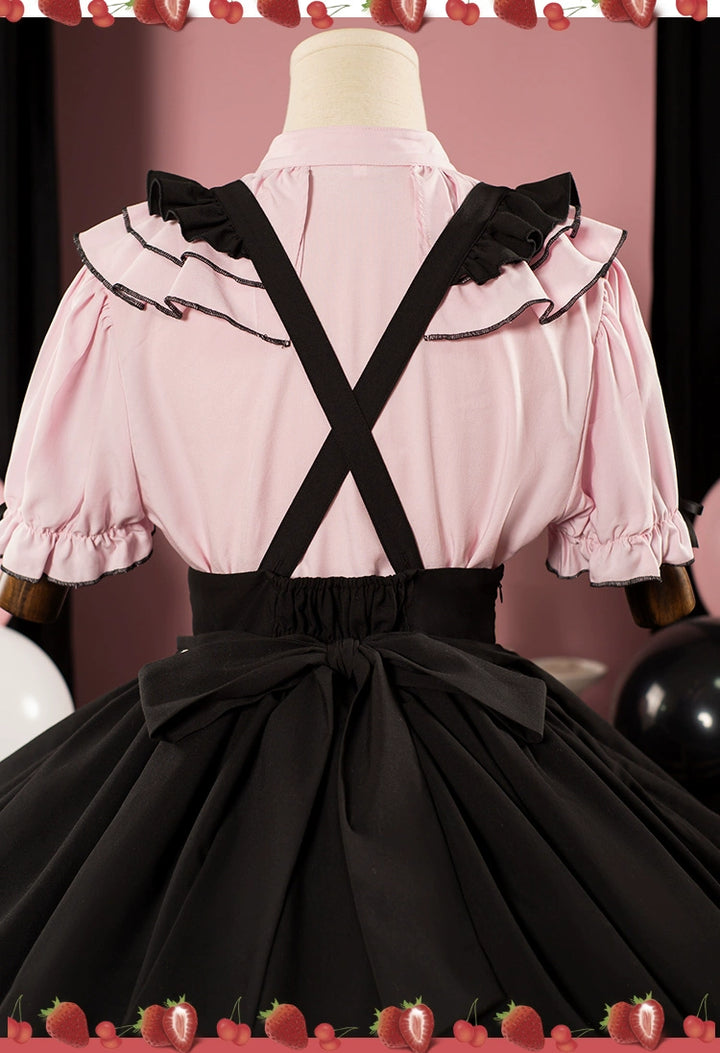 Pink Jirai Kei Short-sleeved Blouse, Puffy Sleeves 22780:607574