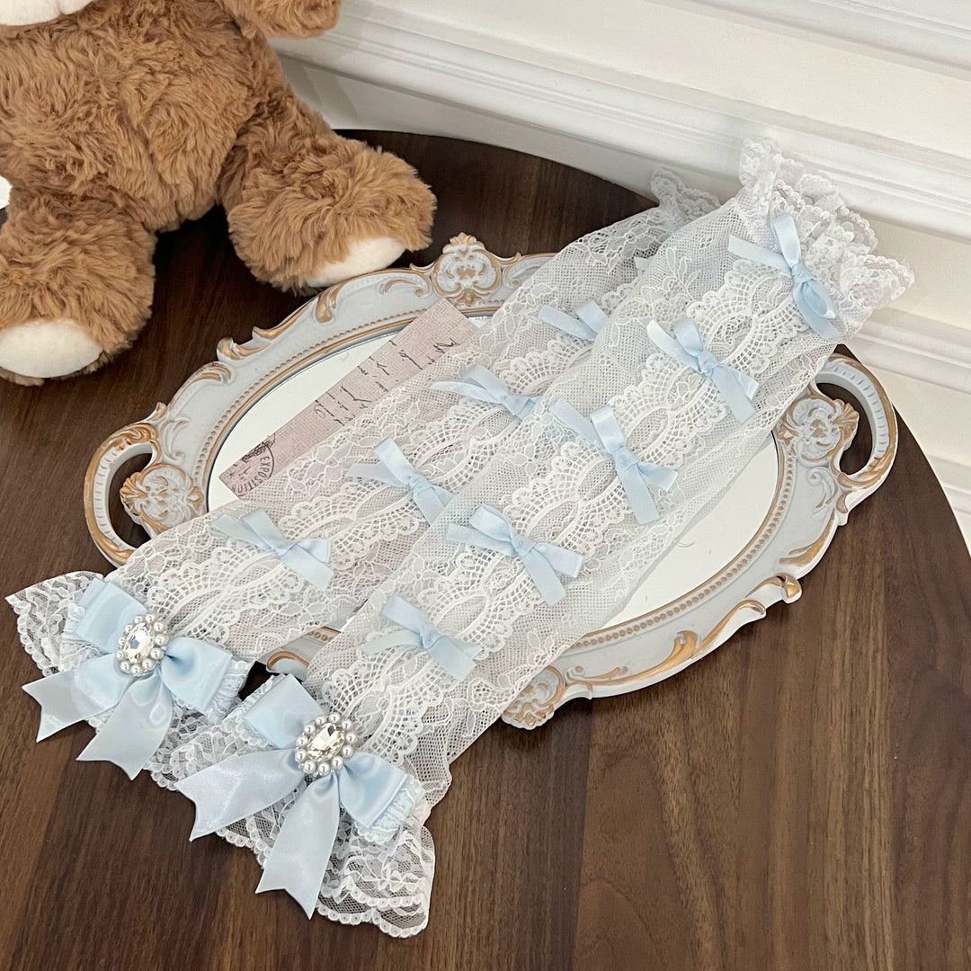 Jirai Kei Lace Arm Sleeves, Ribbon Bows, Rhinestones, Pearl Accents 43316:773882