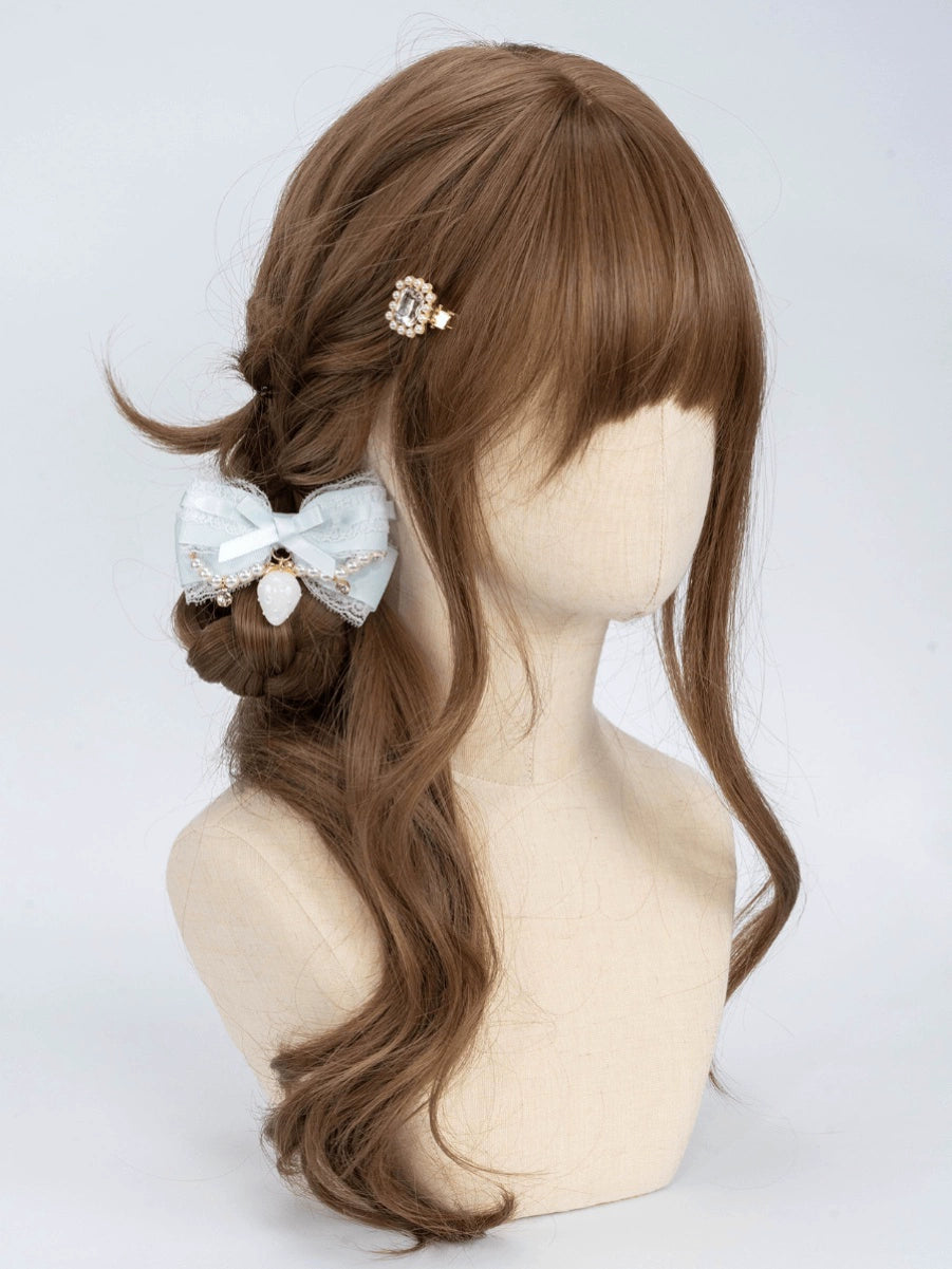 Lolita Bow Hair Clip Handmade Pearl Chain Barrette 36120:512804 36120:512804