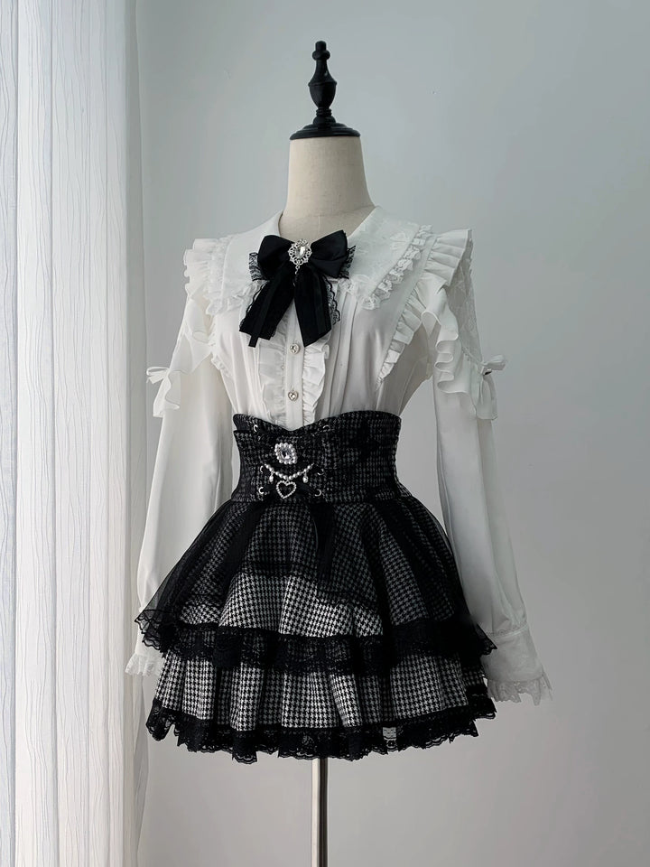 Ryousangata White Blouse & Houndstooth Skirt Set 46074:874729