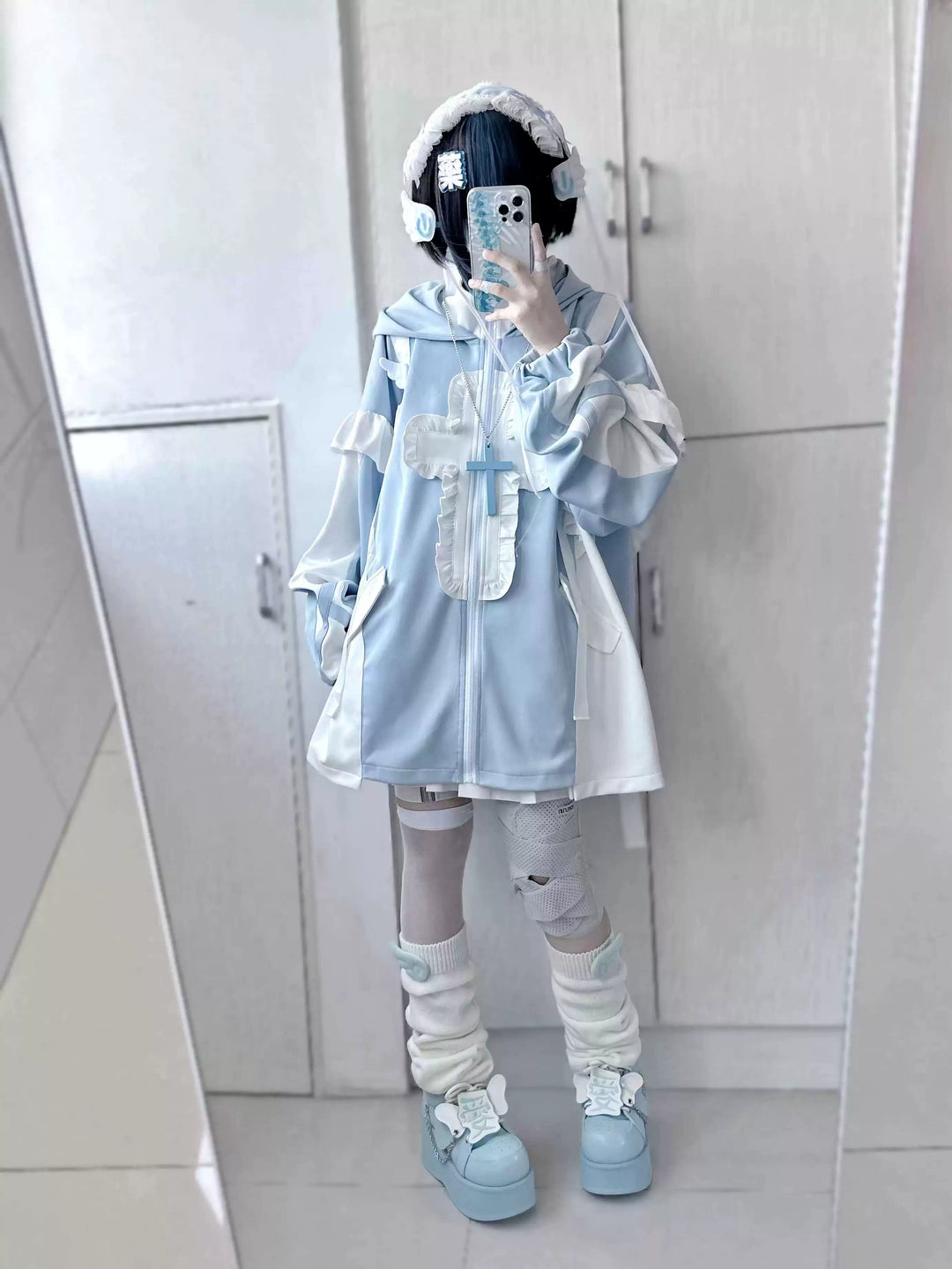 Tenshi Kaiwai Full Set Flounced Blue Cat Ears Coat & Shorts Set 39094:615420