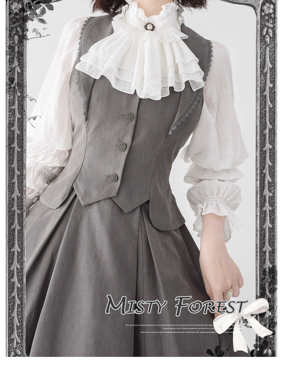 Classic Lolita A-Line Skirt + Button-Front Vest + White Blouse (2XL L M S XL) 40944:770410