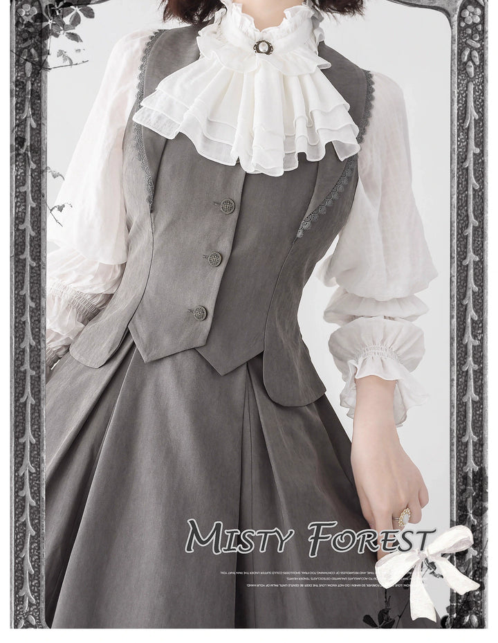 Classic Lolita A-Line Skirt + Button-Front Vest + White Blouse (2XL L M S XL) 40944:770410