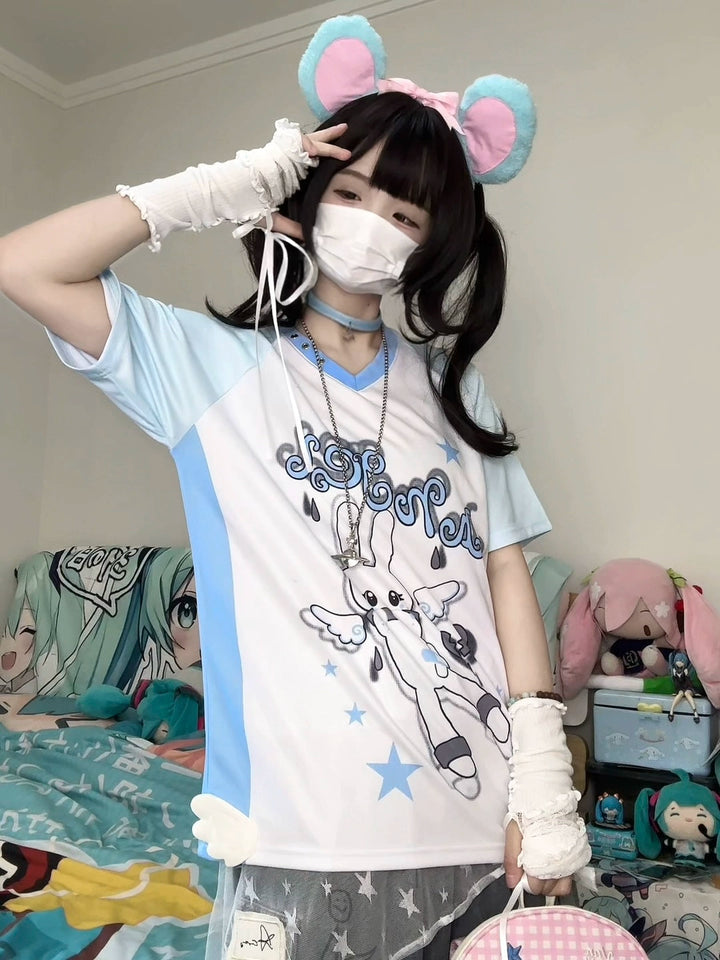 Angel Bunny Tenshi Kaiwai T-shirt, Jersey-Inspired Style 43506:778628