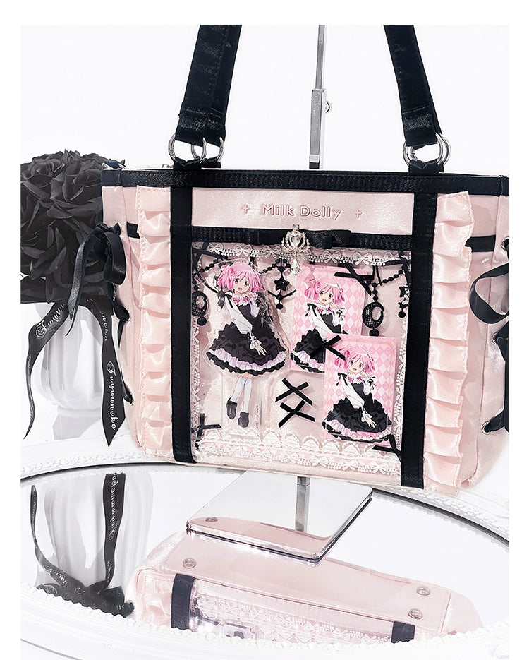 Large-Capacity Ita Bag, Clear Window Front + Rhinestones 43231:779319
