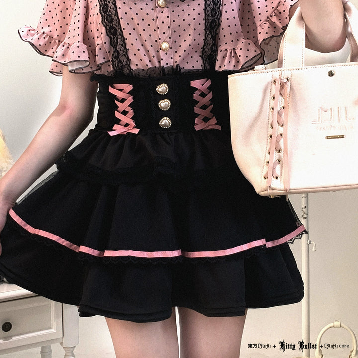 Ryousangata High-waist Skirt, Tiered Hem 44003:792874