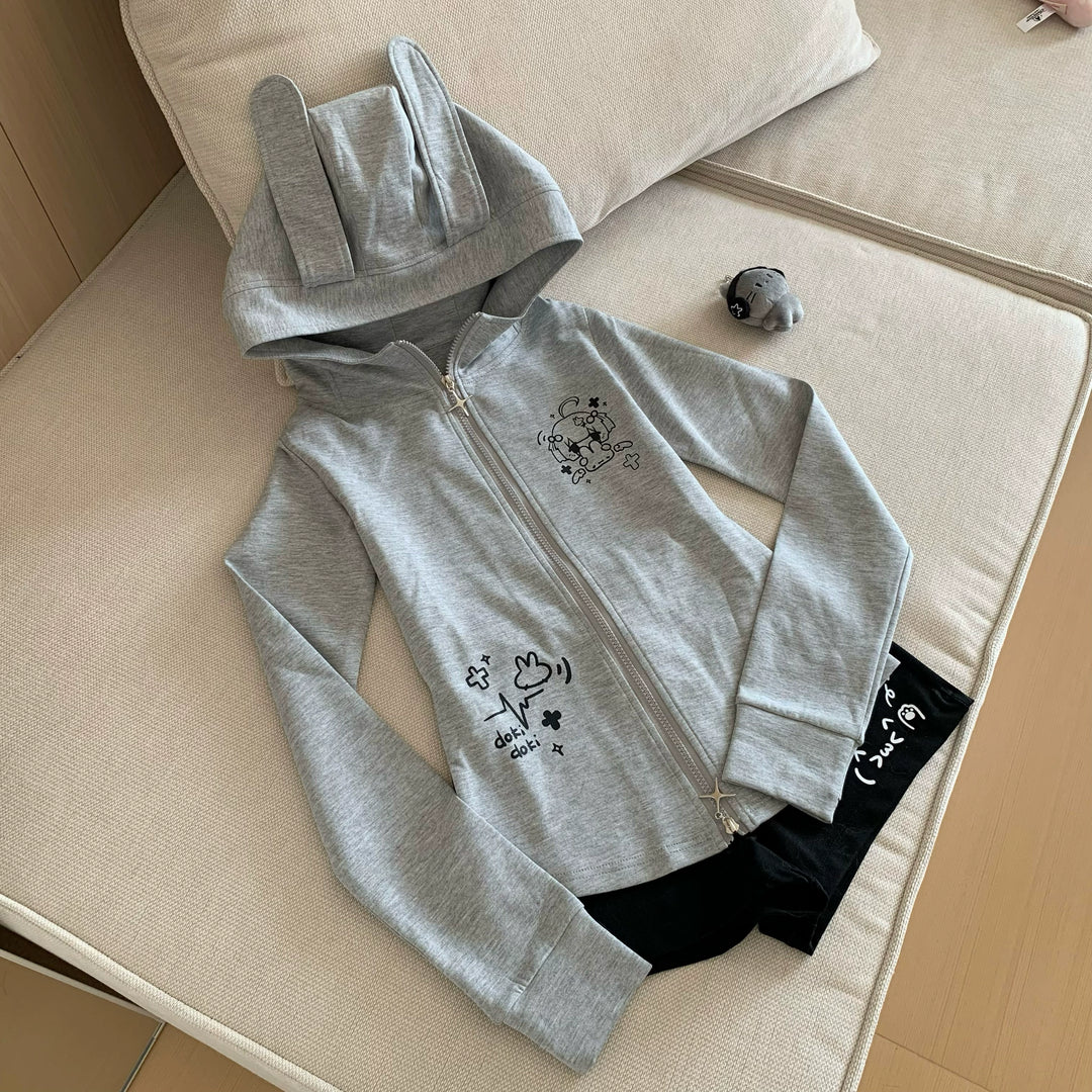 Hooded Jirai Kei Jacket, Bunny Ears & Two-Way Zippers 42899:759117