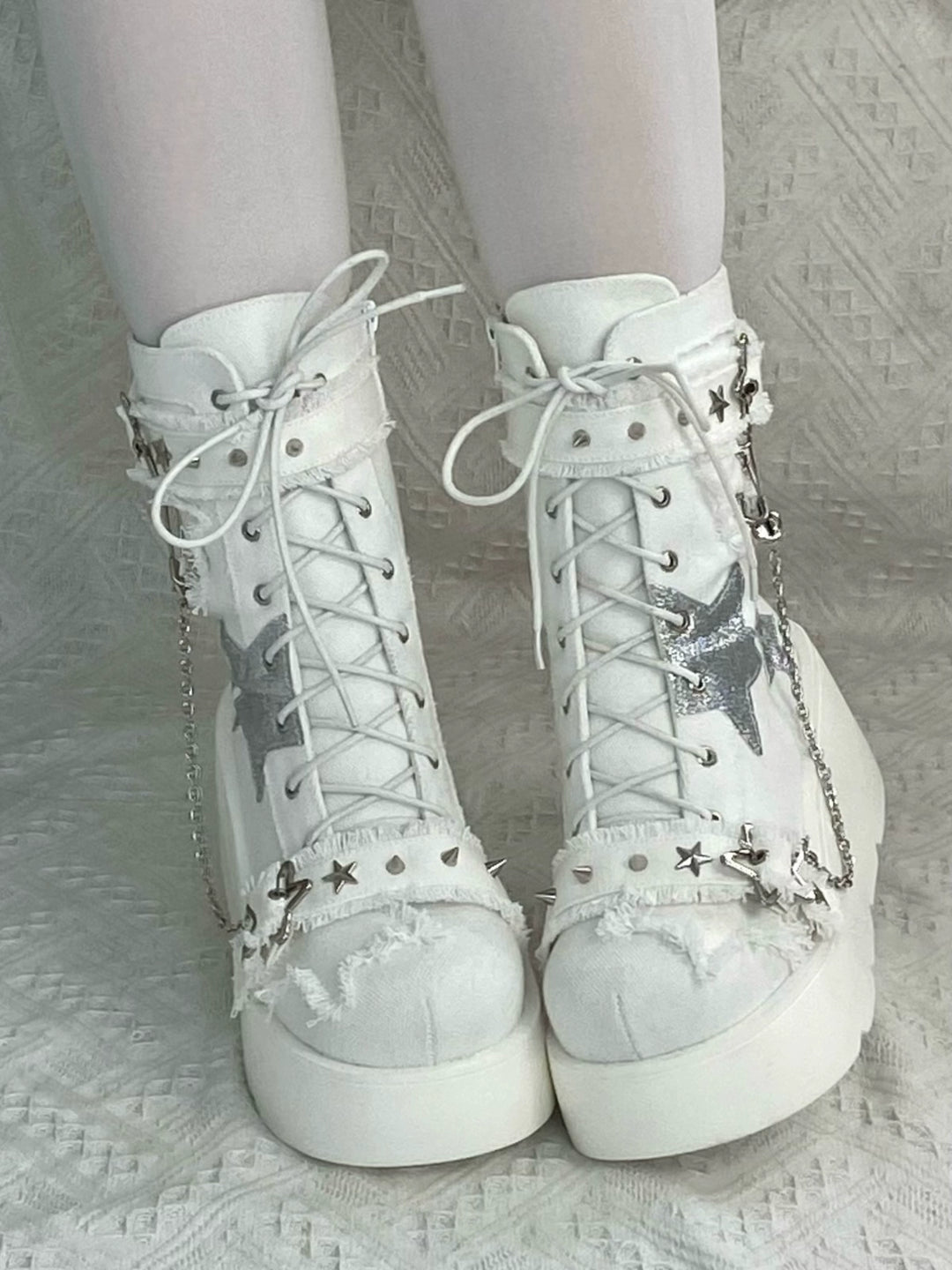 Y2K Platform Shoes Gyaru Fashion Boots Canvas Combat Boots 35060:487900