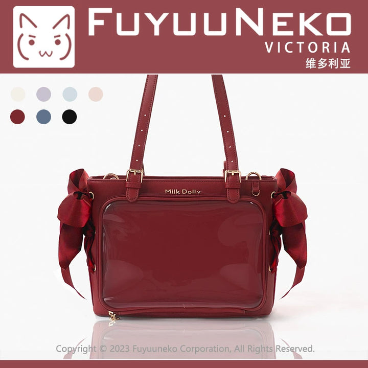 Large Capacity Ita Bag With Window Front & Detachable Ribbon Bow (Burgundy) 43229:772415